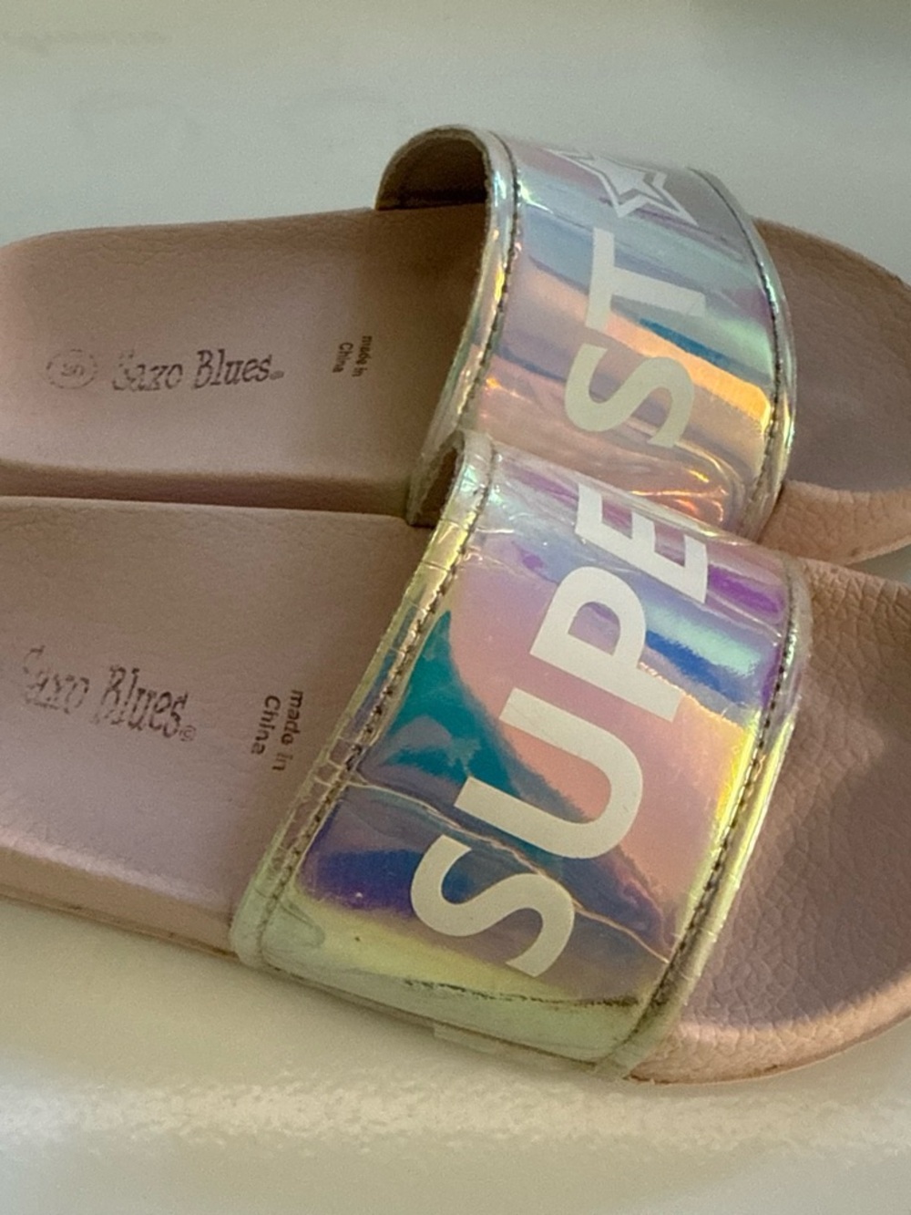 Iridescent Pink 'Superstar' Slide Sandals